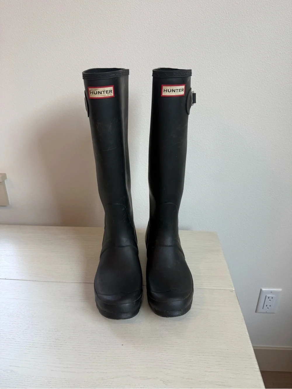 Hunter Women’s Original Tall Black Rubber Rain Boots Wellington Buckle Size 9